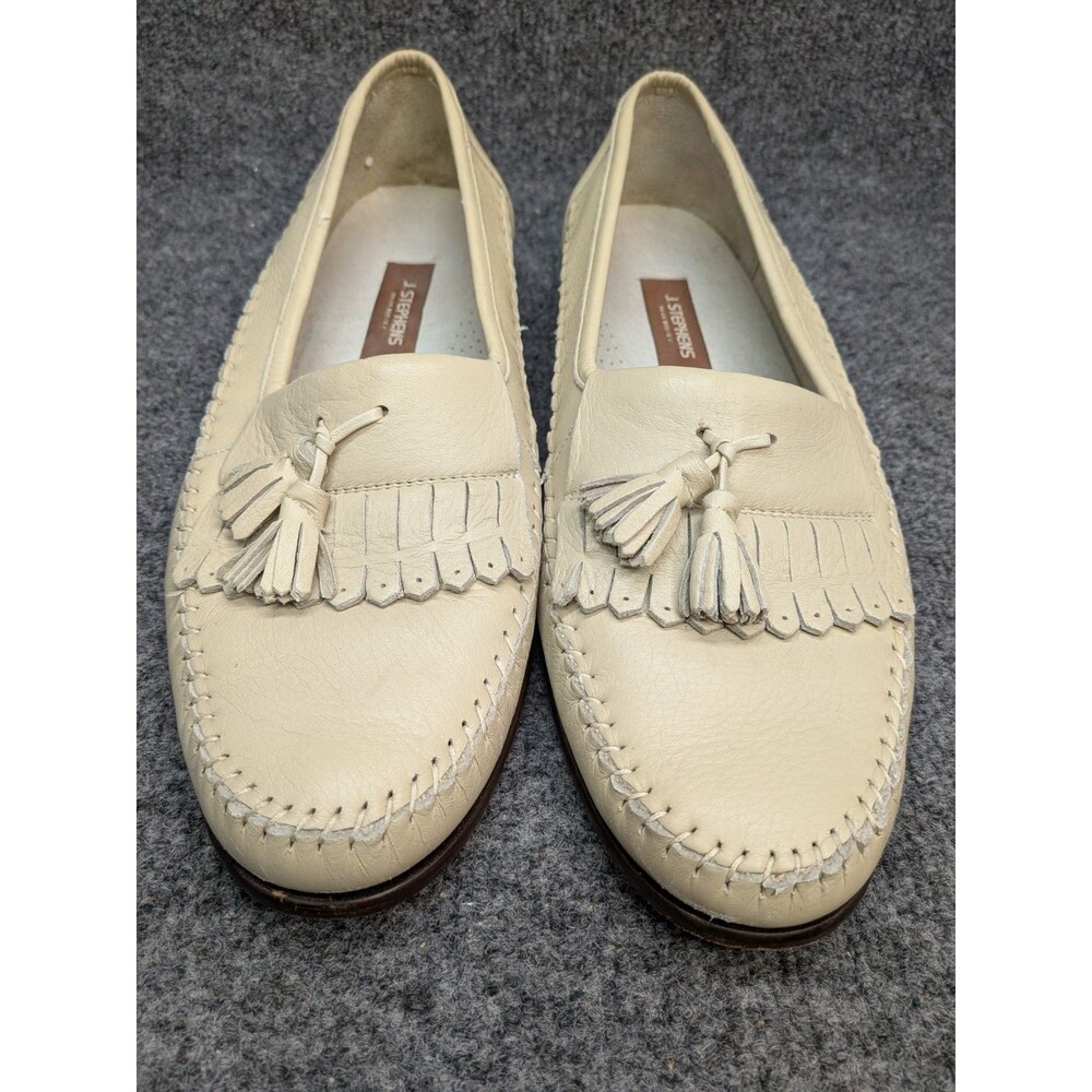 J Stephens Mens 12 M Italian Leather Tassel Kiltie Loafers Ivory Made Italy